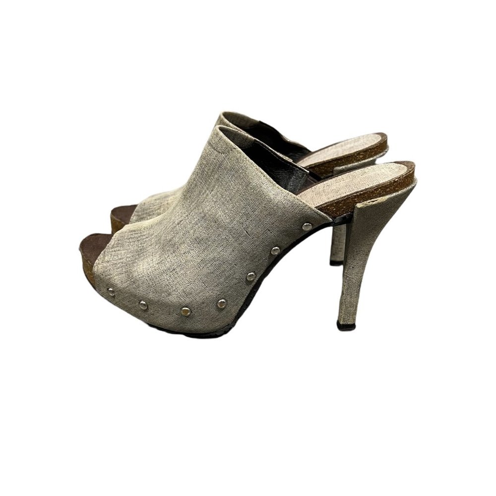 Donald J Pliner Metallic Studded Peep Toe Heeled Mules Size 6.5M